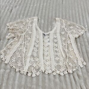 Daytrip Cream Crochet Openwork Short Sleeve Top